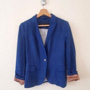 Zara Classic Blazer Cobalt Blue Linen Pockets Size S